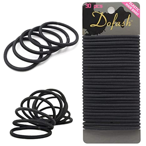 Dofash 30Pcs Super Elastics Hair Ties Ponytail Holders No Crease Metal Free Hair Bands for Women Girls Thick Hair 1.6"x4mm (Black)