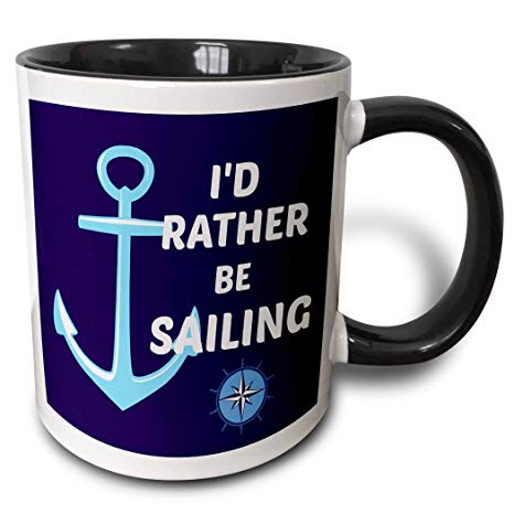 3dRose mug_216261_4 Id Rather Be Sailing Anchor, White And Blue Mug, Black/White/Blue, 11 oz