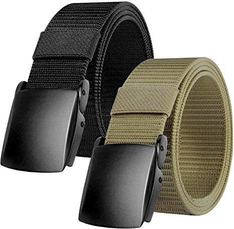 JINIU Men's Military Tactical Web Belt, Nylon Canvas Webbing Plastic/Metal Buckle Belt