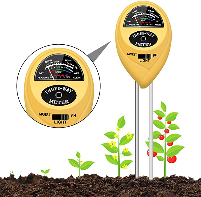Soil pH Meter, Plants Moisture Meter, 3-in-1 Test Tool Kits with PH/Light/Moisture Sensor for Plant, Great Tester for Garden, Farm, Indoor & Outdoor Use, Thermometer Water Monitor(No Battery Needed)