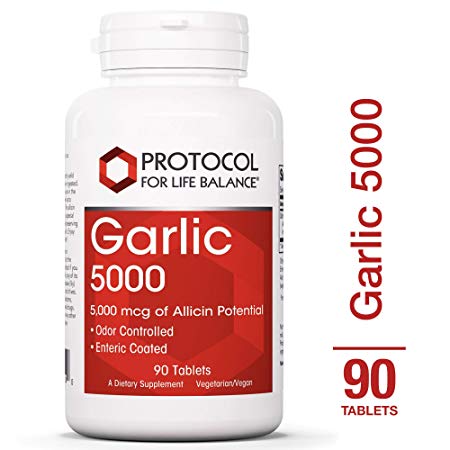 Protocol For Life Balance - Garlic 5000 - Odor Controlled with 5,000 mcg of Allicin Potential, Immune System Support, Antioxidant Rich, Anti Aging, Heart Healthy Benefits - 90 Tablets