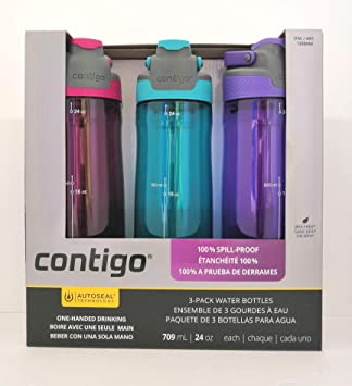 Contigo Autoseal Water Bottles 3-Pack (Pink, Blue, Purple)