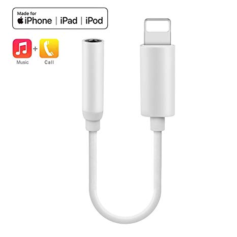 Connector to 3.5mm Headphone Earphone Extender Jack Adapter Convenient Suitable and Compatible for iPhone Headphone Adapter with iPhone 8/8 Plus/X/Xs/Xs Max/XR Adapter Headphone Adapter- White