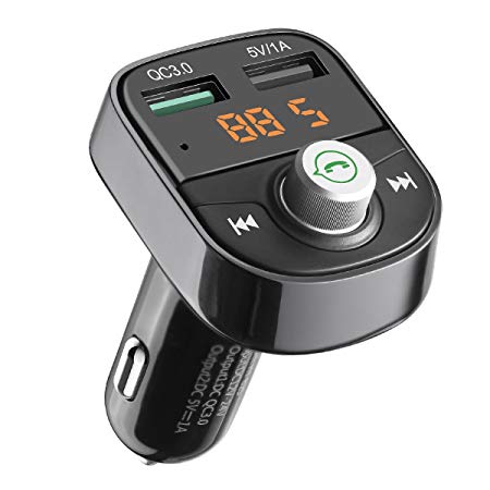 Criacr Bluetooth FM Transmitter, Wireless In-Car FM Radio Transmitter Adapter with Dual USB Charger, Quick Charge 3.0, Support USB Flash Disk, Hands-free Call for iPhone, Samsung, Tablet PC, etc.
