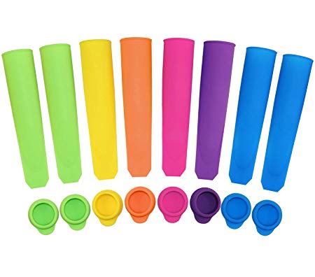 Ouddy Silicone Ice Pop Molds, Durable Popsicle Molds with Attached Lids, Multi Colors - Set of 8