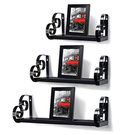 Giftgarden Picture Frames Included Floating Shelves Wall Mounted Decorative Wood Shelf for Home Decoration, Set of 3