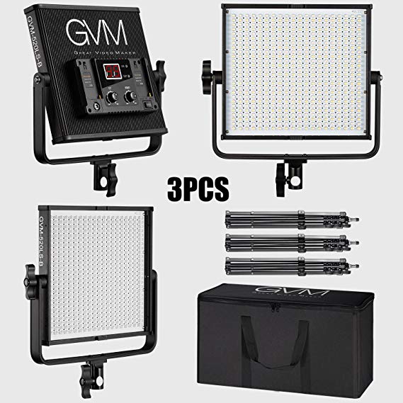 GVM 3pcs LED Video Lighting kit and Stand Lighting Kit, Dimmable Bi-Color 520pcs Photography Lights Studio Aluminum Alloy Heat Dissipation Shell with Suitcase, and Easy to Carry …