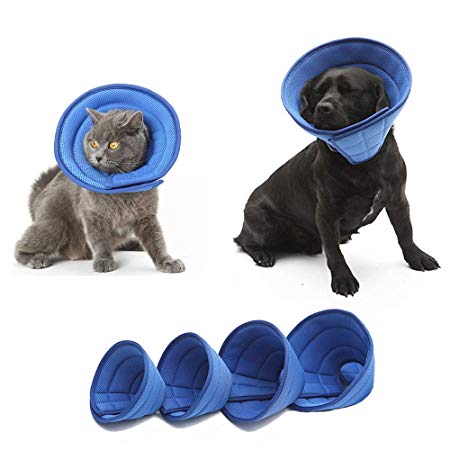 HanryDong Breathable Mesh Elizabethan Collar, Blue Soft Comfy Adjustable E-Collar, Quicker Healing Pet Recovery Cone, Soft Edges,Anti-Bite/Lick for Cat, Dog, Rabbit.