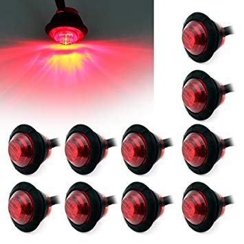 Purishion 10x 3/4"" Round LED Clearence Light Front Rear Side Marker Indicators Light for Truck Car Bus Trailer Van Caravan Boat, Taillight Brake Stop Lamp 12V (Red)…