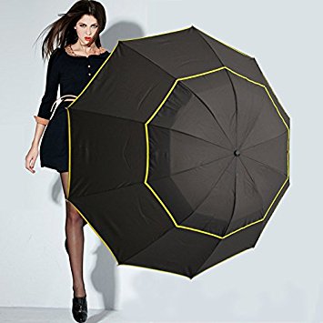 Edear 60 Inch Extra Large Windproof Golf Umbrella Compact Lightweight Double Canopy Folding Length 11.8inch Travel Portable Umbrella with 10 Ribs