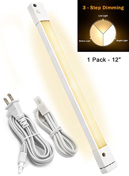 LED Concepts Under Cabinet Light Bar, 3 Dimming Levels, Ultra Slim Linkable Plug In LED Light - Great for Kitchen, Closet, Vanity, Bathroom, Task Lighting, 2700k Warm White (12 Inch)