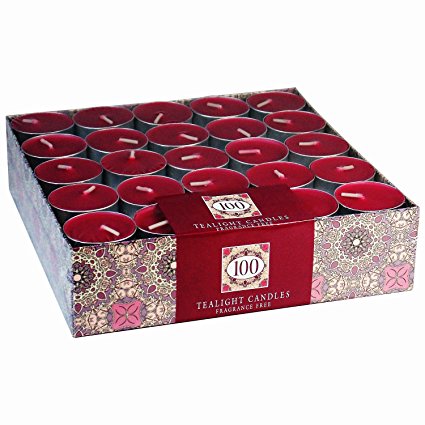 100 Tea Lights Set - Red Candles - Unscented Tealights (100 Pieces)
