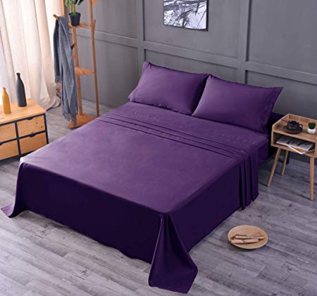 Bamboo Ultra Soft Luxury Sheet Set – Deep Pocket, Machine Washable, Wrinkle and Shrink Resistant, Hypoallergenic, Cooling, Fade Resistant Bedding Sheet – 4 Piece Set (Full, Purple)