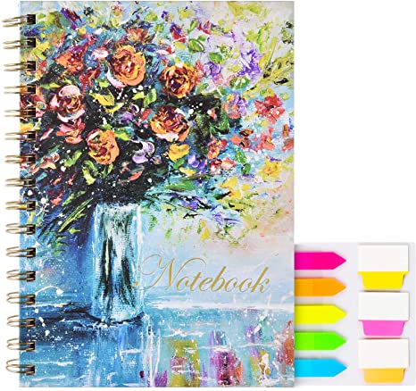 Ruled Notebook/Journal, Spiral Lined Journal Hardcover Notebook 160 College Ruled Paper with Index Tab,Floral Twin-Wire Binding Journal with Back Pocket,8.25 x 6.25 inch