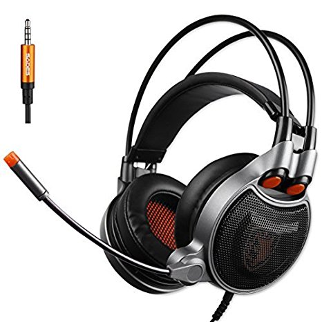 [2016 New Xbox Gaming Headphone]SADES sa929 7.1 Virtual Sound 3.5mm Professional Gaming Headset with Flexible Microphone for Pc/Mac/Xbox one/Phone/PS4/Table,USB conversion line(Black and Organe)