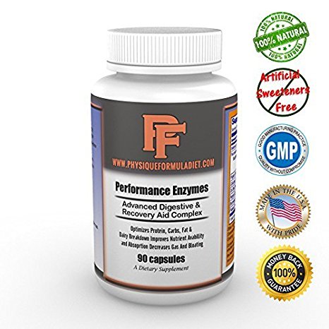 Physique Formula Performance Digestive Enzymes With Betaine HCL, Pancreatin 10X With Amylase, Protease, Lipase, Ox Bile Extract, Papaya Fruit Powder, Bromelain, Papain, Pepsin, Cellulase 90 Capsules