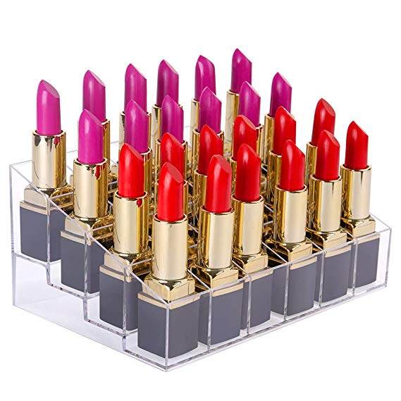 Benbilry Lipstick Holder, 24 Slots Clear Acrylic Lipstick Organezer Display Transparent Makeup Organizer(24 slots)