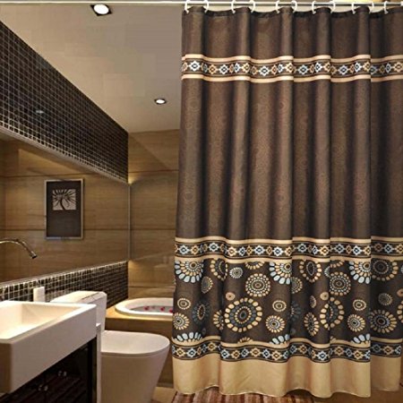 Ufaitheart Bathroom Fabric Shower Curtain Sets, 72 x 75 Mildew-Free Water-Repellent Polyester Fabric Curtains, Coffee/Chocolate Brown, Deep Gold, Blue