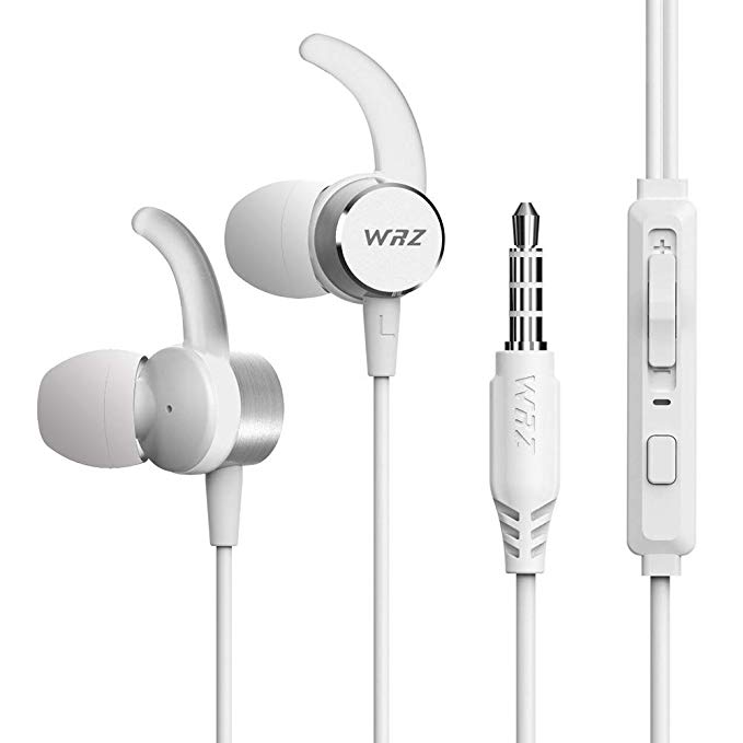 WRZ M7 Earbuds in Ear Headphones Wired Earphones Noise Isolating Bass Stereo Sweatproof Headsets with Microphone Volume Button Control for iOS Android Cellphone Laptop Tablet PC Computer- White