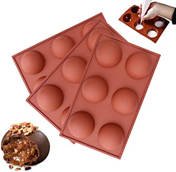 WOOSL Silicone Sphere Mold for Hot Chocolate Bomb，Large 6 Cavity Semi Sphere Silicone Mold for Baking，Cake，Jelly，candy，Pudding Handmade Soap，Round Shape Half Sphere Mold