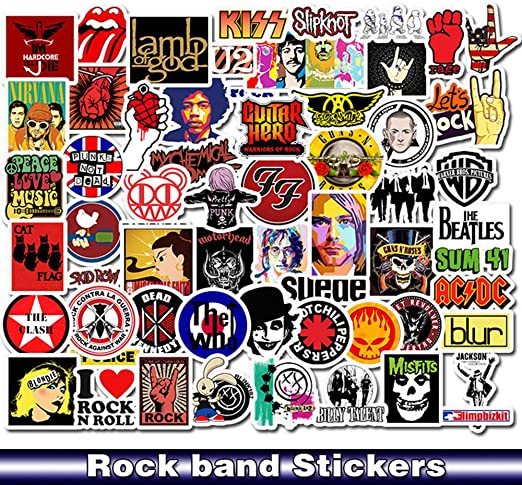 Laptop Stickers Pack - 52pcs Rock Roll Band Music Stickers Decals Cars Guitar Bumper Punk Classic Vinyl Waterproof Graffiti Stickers