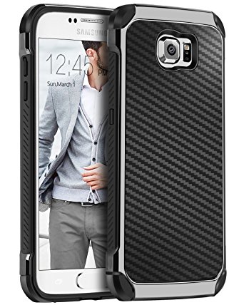 Galaxy S7 Case, BENTOBEN 2 in 1 Slim Hybrid Heavy Duty Hard PC and TPU Laminated with Carbon Fiber Texture Chrome Anti-scratch Shockproof Protective Case for Samsung Galaxy S7 (G930), Black