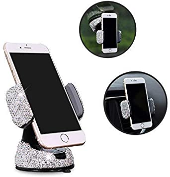 eing Bling Crystal Car Phone Mount with One More Air Vent Base,Universal Cell Phone Holder for Dashboard,Windshield and Air Vent,Silver