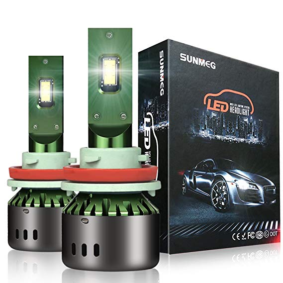 SUNMEG LED Headlight Bulbs H11/H8/H9, 60W 8000LM 6000K Cool White, 360 Degree Adjustable Beam All-in-One Conversion Kit, DOT Approved, 50000H Life Span, 2 Yr Warranty