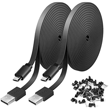 2 Pack 10FT Power Extension Cable for WyzeCam, WyzeCam Pan, KasaCam Indoor, NestCam Indoor, Yi Camera, Blink, Cloud Cam, USB to Micro USB Durable Charging and Data Sync Cord (Black)