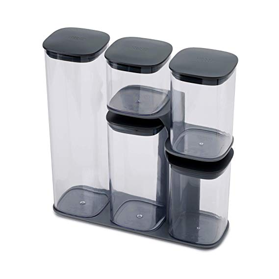 Joseph Joseph Podium 5-Piece Storage jar Set with Stand, Grey, 33.3 x 31.5 x 10.9 cm