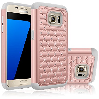 Galaxy S7 Case, HengTech (TM) Premium Durable Dual Layer Hard & Soft Hybrid Rhinestone Bling Armor Defender [ Anti Scratch ] Phone Case Cover Shell for Samsung Galaxy S7 (Rose Gold / Grey)