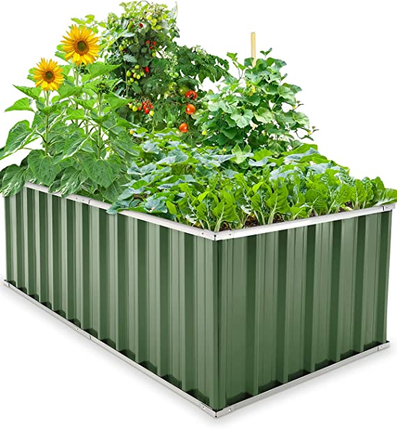 KING BIRD 6x3x2ft Galvanized Raised Garden Bed Outdoor Heightened Steel Metal Planter Box for Deep-Rooted Vegetables, Flowers, Large Raised Bed Kit(Green)