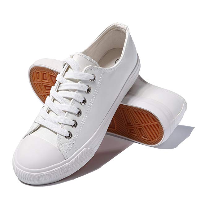 AOMAIS Womens Fashion PU Leather Sneakers Low Top Lace up Canvas Shoes