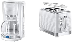 Russell Hobbs Toaster Grille Pain XL, Contrôle Brunissage, Décongéle, Réchauffe, Chauffe Viennoiserie - Blanc 24370-56 Inspire & Machine à Café, Cafetière Filtre 1,25L - Blanc 24390-56 Inspire