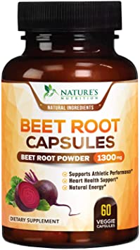 Beet Root Capsules High Potency Organic Powder 1300mg - Best Vegan Herbal Extract Supplement - Made in USA - Supports Energy, Stamina & Performance - Non-GMO - 60 Capsules