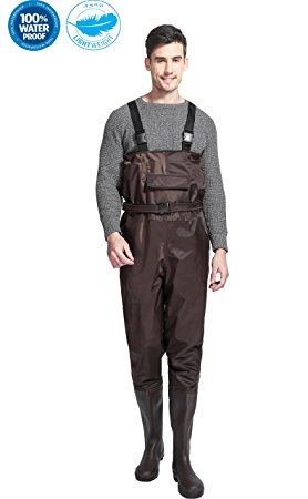 Cleated Fishing Hunting Waders For Men With Boots 2-Ply Nylon/PVC Waterproof Bootfoot Chest Wader Camouflage/ Brown 8-13