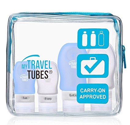 5 Pc Silicone Travel Bottles Set with Durable Bag by MyTravelTubes, TSA Approved