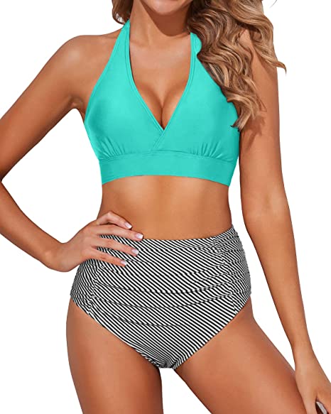 Tempt Me Women Two Piece High Waisted Bikini Set Swimsuits Push Up Halter Tummy Control Bottoms Bathing Suits