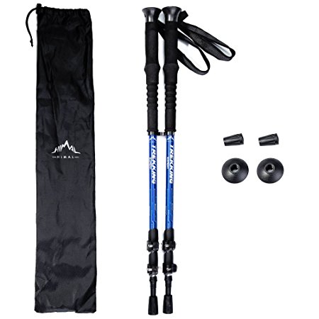 Himal Outdoors 2 PCS Adjustable Travel Hiking Walking Stick Trekking Pole with EVA Foam Handle,Quick Adjust Flip-lock - Cork Grip, Padded Strap