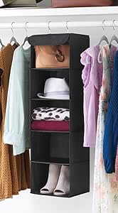 Whitmor 5 Section Closet Organizer - Hanging Shelves with Sturdy Metal Frame, Black