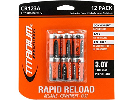 Titanium Innovations CR123A 3V Lithium Battery, Shrink Wrapped in Pairs (12 Card)