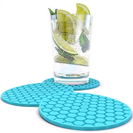 Amazing Quality Drink Coaster Set (8pc), Sleek Modern Design. Prevents Furniture Damage, Absorbs Spills and Condensation! Top Grade Silicone