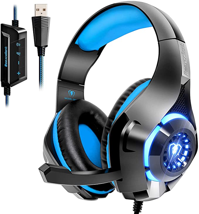 Gaming Headset for PS4 Xbox One, Beexcellent Comfort Noise Reduction Crystal Clarity 3.5mm LED Professional Headphone with Mic for PC Laptop Tablet Mac Smart Phone (GM-110BLUE)