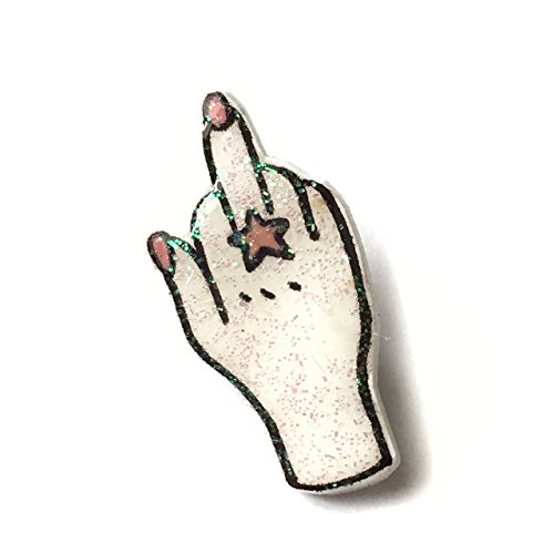 Punk Rock Riot Grrrl Middle Finger Pin - Glitter, pink, and white