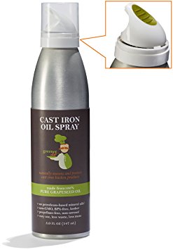 Cast Iron Skillet Seasoning & Cast Iron Conditioning Oil with Unique Spray Design Made from 100% Non-GMO Grapeseed Oil | Naturally Seasons All Cast Iron Pots, Pans and Cookware | Bottled in the USA