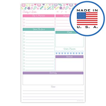321Done Daily Planning Pad - 50 Sheets (5.5" x 8.5") - Day to Do List Planner Checklist Organizing Tear Off Notepad - Made in USA - Floral Collage