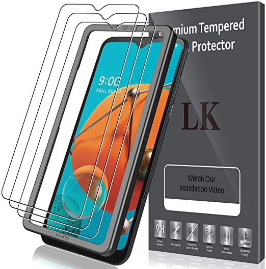 3 Pack LK Screen Protector Compatible with LG K51 Tempered Glass, Alignment Frame Easy Installation, DoubleDefence 9H Hardness, Case Friendly