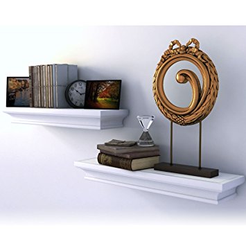 Traditional Small Wall Shelf Ledge Crown Molding Design White Set of 2 , Buyer Receives 2 Shelves