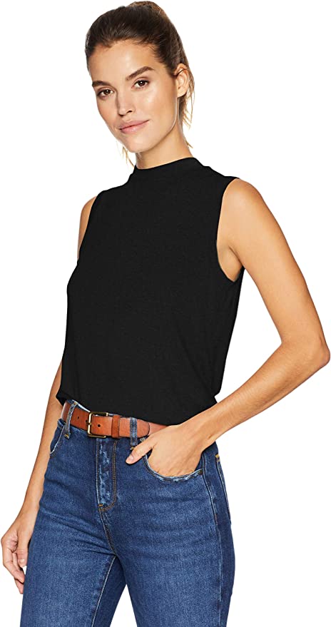 Daily Ritual Women's Jersey Relaxed-Fit Sleeveless Mock Neck Shirt