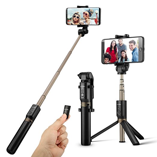 Bluetooth Selfie Stick Tripod with Remote for iphone 6 6s 7 plus Android Samsung Galaxy S7 S8 Plus Edge BlitzWolf 3 in 1 Mini Pocket Extendable Monopod Bluetooth 3.0 Aluminum Alloy 360 Degree Rotation